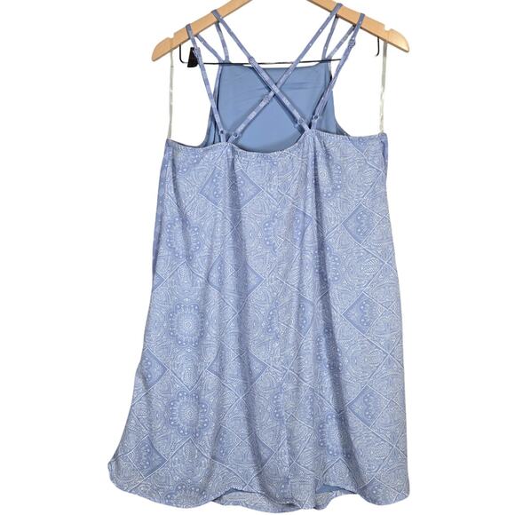 Francesca's Blue Rain Tank Cross Back Light Blue Patterned Swing Dress L - Picture 2 of 7